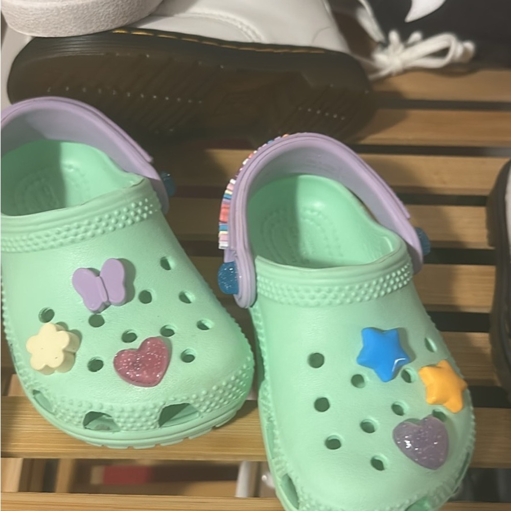 CROCS Green and Purple Slippers with Perforated Designcute toddler girl mint gre